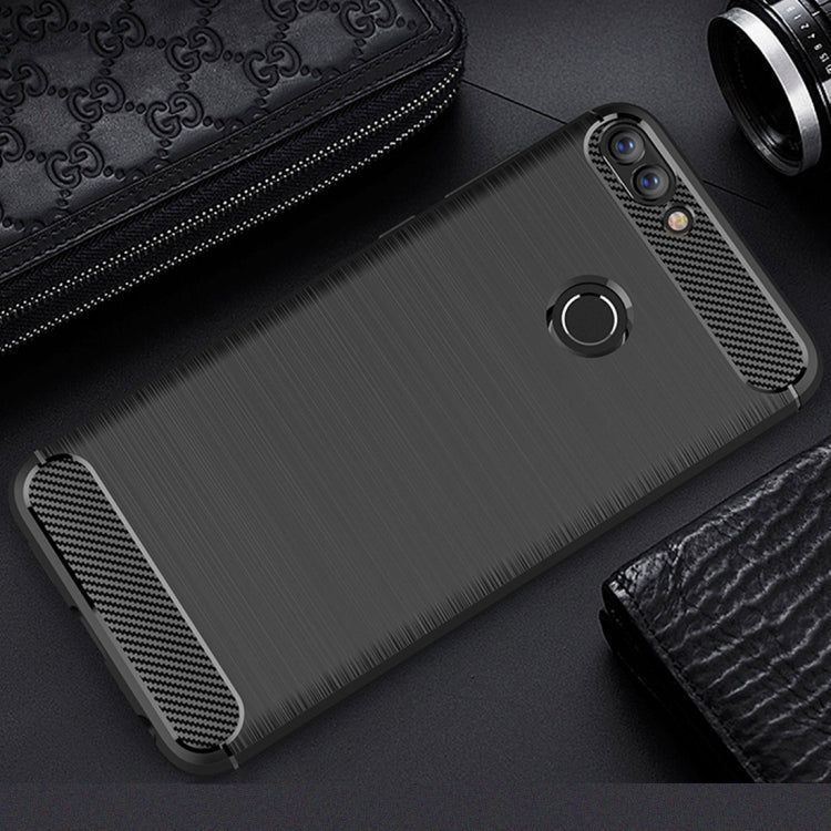 For Huawei P smart / Enjoy 7S Brushed Texture Carbon Fiber Shockproof TPU Protective Back Case (Black)