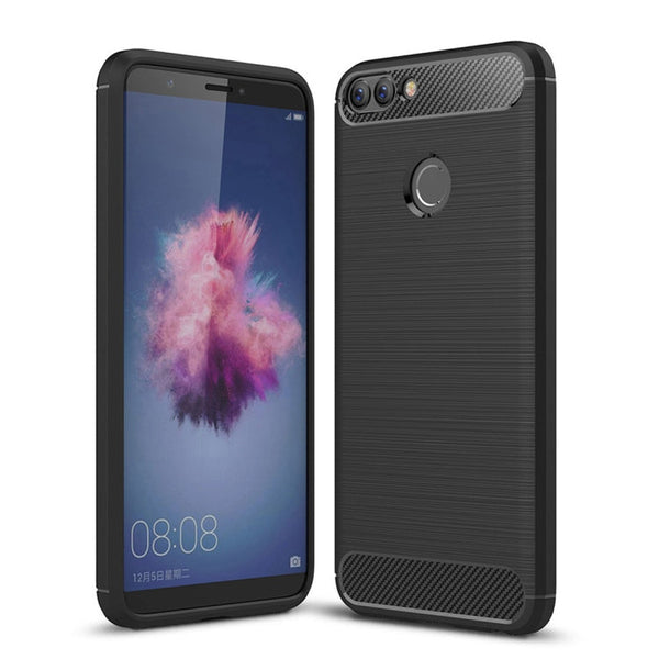 For Huawei P smart / Enjoy 7S Brushed Texture Carbon Fiber Shockproof TPU Protective Back Case (Black)