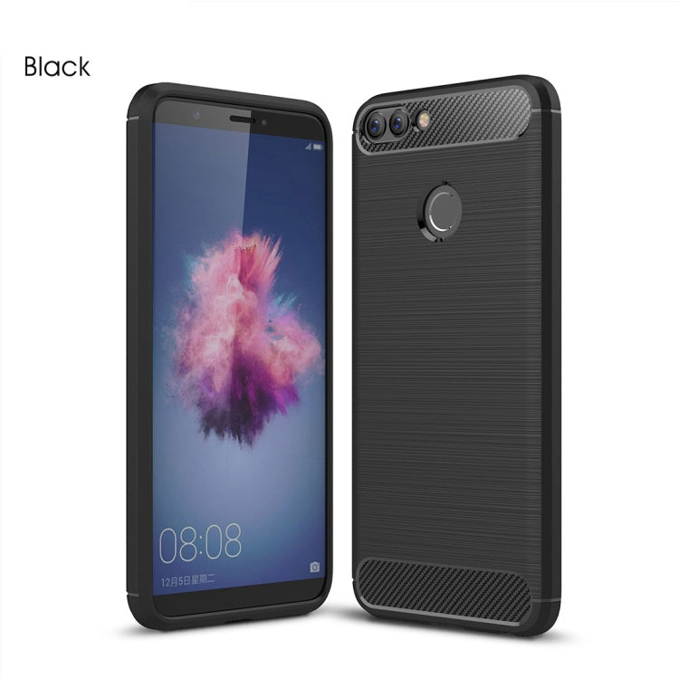 For Huawei P smart / Enjoy 7S Brushed Texture Carbon Fiber Shockproof TPU Protective Back Case (Black)
