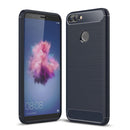 For Huawei P smart / Enjoy 7S Brushed Texture Carbon Fiber Shockproof TPU Protective Back Case (Navy Blue)