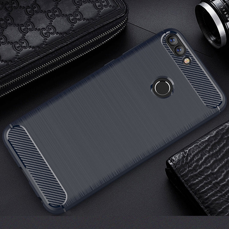 For Huawei P smart / Enjoy 7S Brushed Texture Carbon Fiber Shockproof TPU Protective Back Case (Navy Blue)
