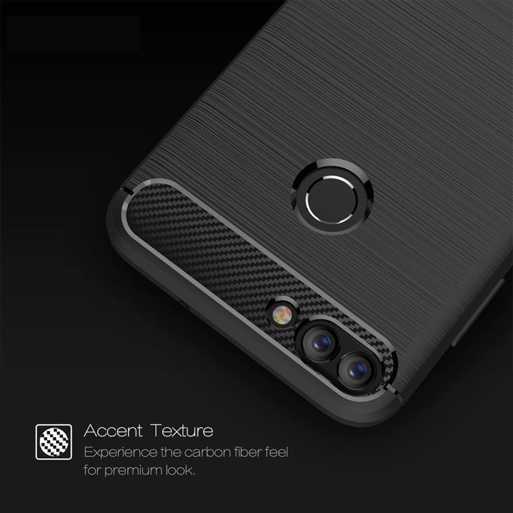 For Huawei P smart / Enjoy 7S Brushed Texture Carbon Fiber Shockproof TPU Protective Back Case (Navy Blue)