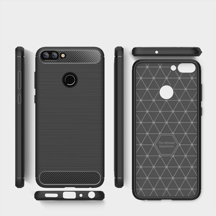 For Huawei P smart / Enjoy 7S Brushed Texture Carbon Fiber Shockproof TPU Protective Back Case (Navy Blue)
