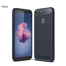 For Huawei P smart / Enjoy 7S Brushed Texture Carbon Fiber Shockproof TPU Protective Back Case (Navy Blue)