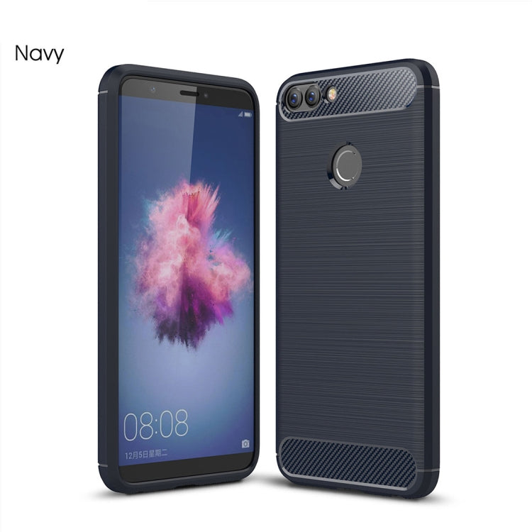 For Huawei P smart / Enjoy 7S Brushed Texture Carbon Fiber Shockproof TPU Protective Back Case (Navy Blue)