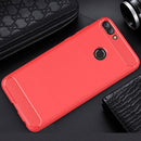 For Huawei P smart / Enjoy 7S Brushed Texture Carbon Fiber Shockproof TPU Protective Back Case (Red)