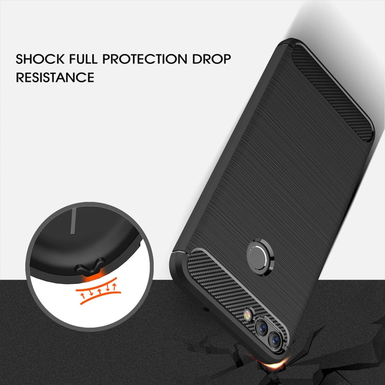 For Huawei P smart / Enjoy 7S Brushed Texture Carbon Fiber Shockproof TPU Protective Back Case (Red)