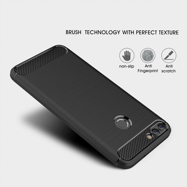 For Huawei P smart / Enjoy 7S Brushed Texture Carbon Fiber Shockproof TPU Protective Back Case (Red)