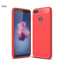 For Huawei P smart / Enjoy 7S Brushed Texture Carbon Fiber Shockproof TPU Protective Back Case (Red)