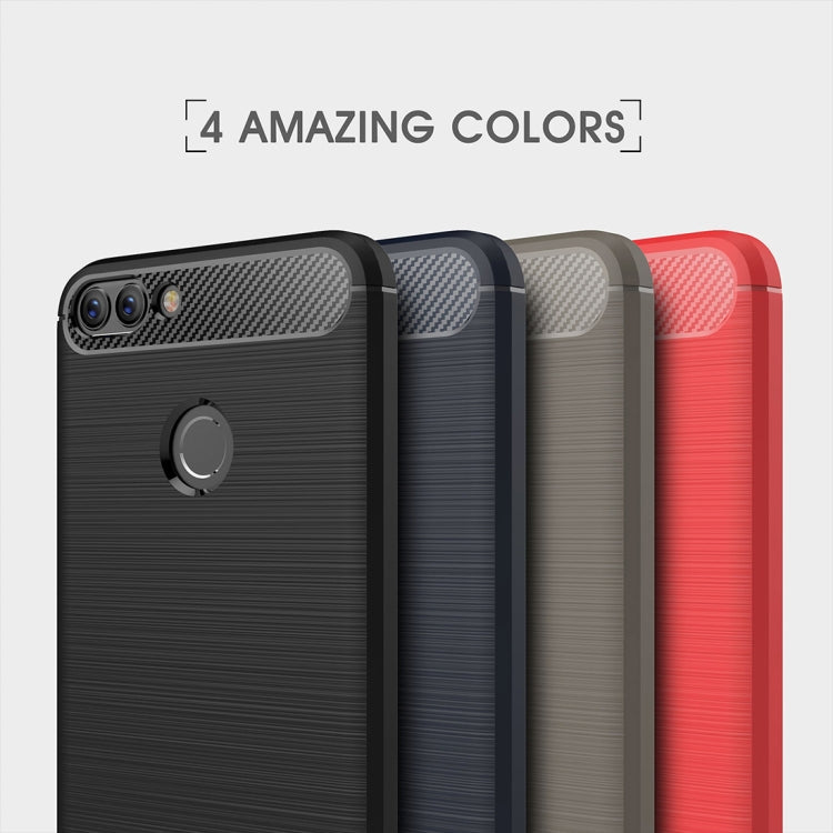 For Huawei P smart / Enjoy 7S Brushed Texture Carbon Fiber Shockproof TPU Protective Back Case (Red)