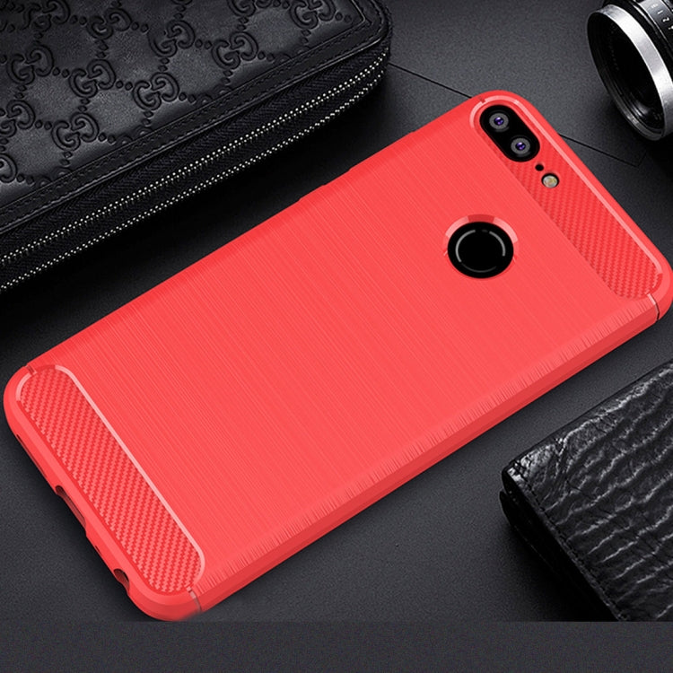For Huawei Honor 9 Lite Brushed Texture Carbon Fiber Shockproof TPU Protective Back Case (Red)