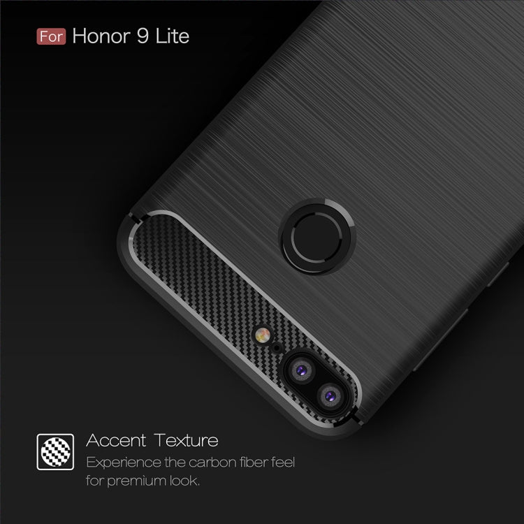 For Huawei Honor 9 Lite Brushed Texture Carbon Fiber Shockproof TPU Protective Back Case (Red)