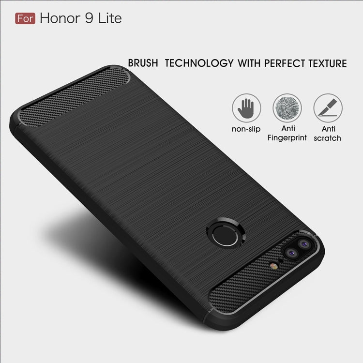 For Huawei Honor 9 Lite Brushed Texture Carbon Fiber Shockproof TPU Protective Back Case (Red)