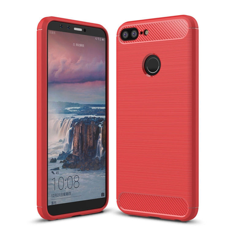 For Huawei Honor 9 Lite Brushed Texture Carbon Fiber Shockproof TPU Protective Back Case (Red)