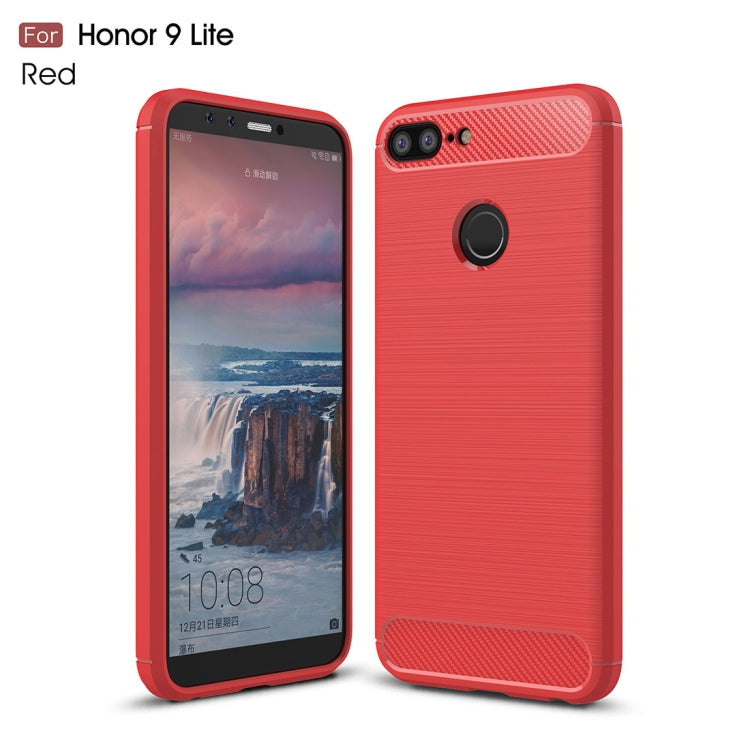 For Huawei Honor 9 Lite Brushed Texture Carbon Fiber Shockproof TPU Protective Back Case (Red)