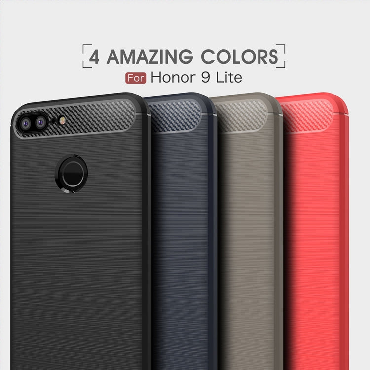 For Huawei Honor 9 Lite Brushed Texture Carbon Fiber Shockproof TPU Protective Back Case (Red)