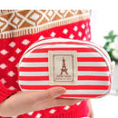 Brief Style Grid Stripes Canvas Pencil Bag Stationery Storage Pencil Case Supply