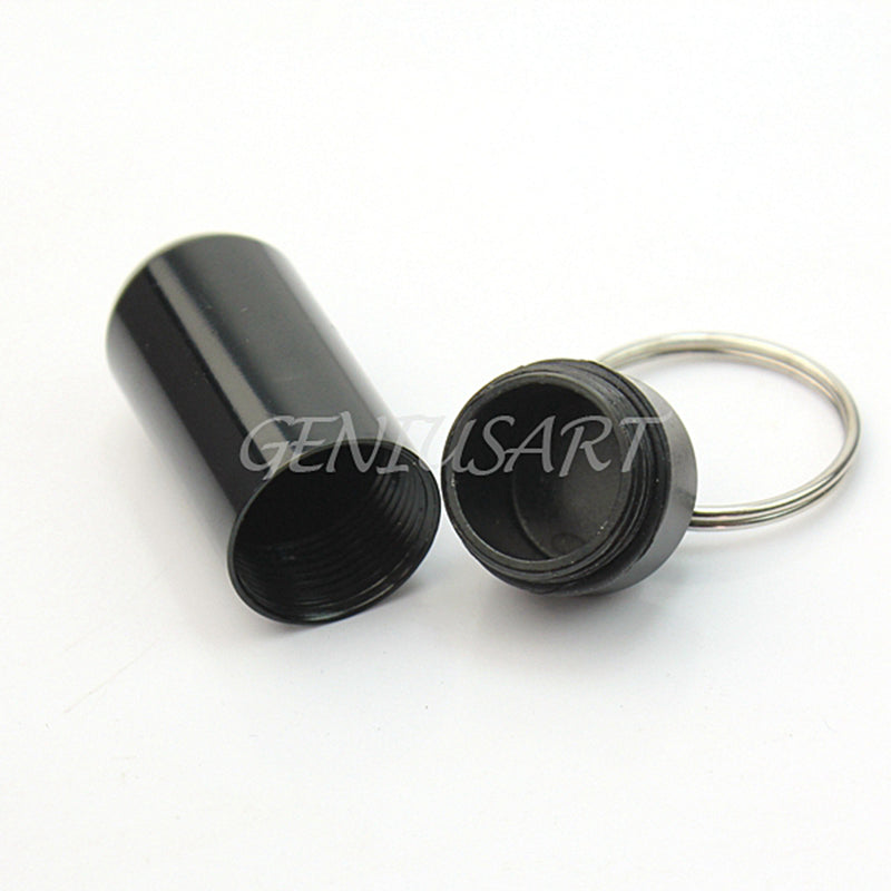 5x Black Waterproof Aluminum Pill Box Case Holder Keychain Container Durable