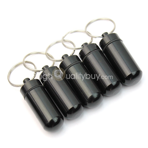 5x Black Waterproof Aluminum Pill Box Case Holder Keychain Container Durable