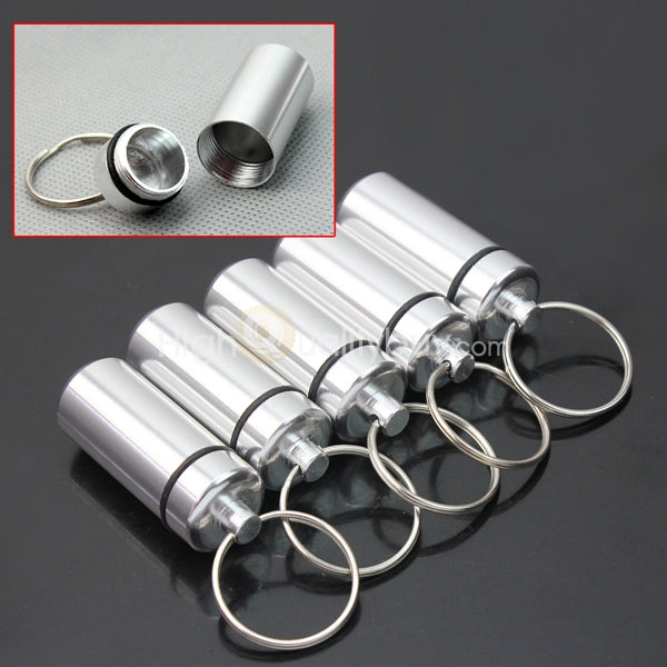 5 pcs Mini Waterproof Aluminum Pill Box Case Holder Bottle Keyring  Hot