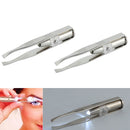 2 x Portable Stainless Steel Eyelash Eyebrow Hair Removal Tweezer with LED Hot