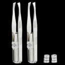 2 x Portable Stainless Steel Eyelash Eyebrow Hair Removal Tweezer with LED Hot