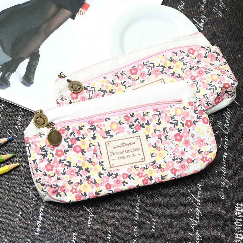 Cosmetic-Bags Beauty-Case Travel-Organizer Bath-Wash Women Canvas Box Flowers