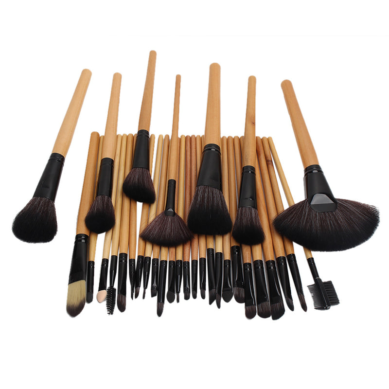 32Pcs Professional Makeup Brushes Wooden Handle Foundation Brush Set with Case