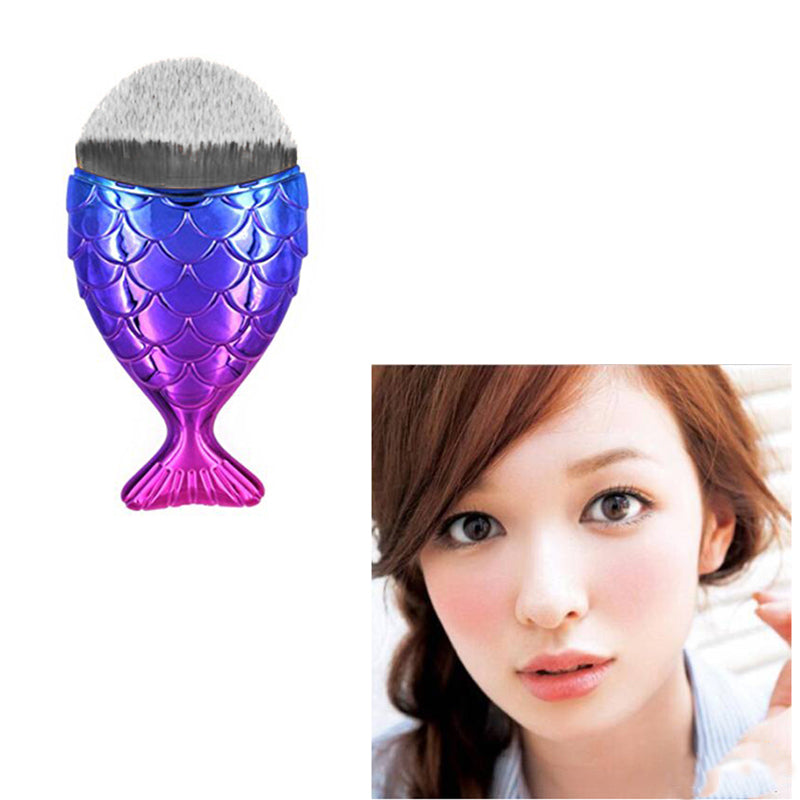 1 x Plastic Handle Fish Shape Mermaid Kabuki Powder Makeup Cosmetic Brush New