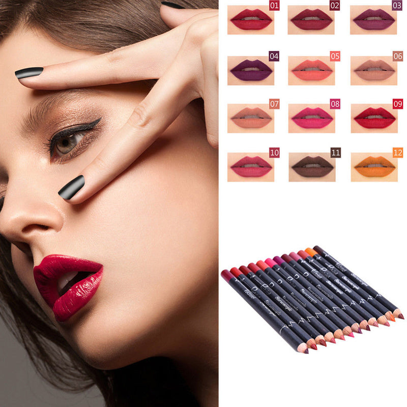 12 PCS Waterproof Lipstick Lip Liner Long Lasting Matte Lipliner Pencils Pen