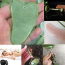 1x Natural Guasha Facial Jade Roller Face Thin+Body Gua Sha Board Massager Nice