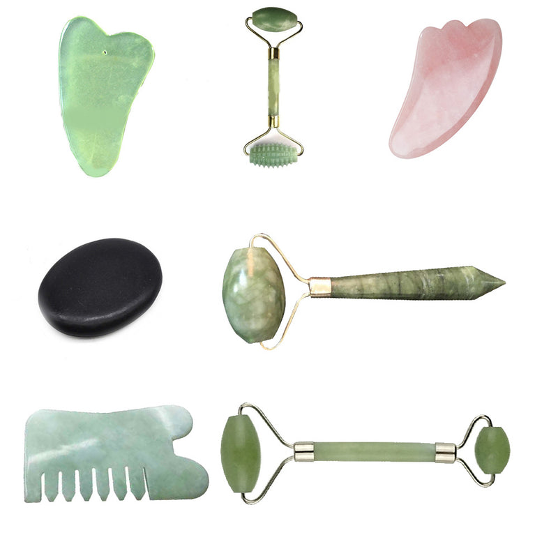 1x Natural Guasha Facial Jade Roller Face Thin+Body Gua Sha Board Massager Nice