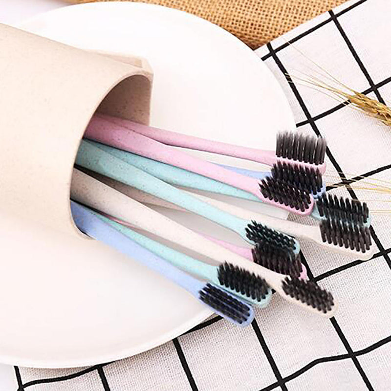 20 X Wheat Straw Handle Bamboo Charcoal Soft Bristles Travel Toothbrush Best