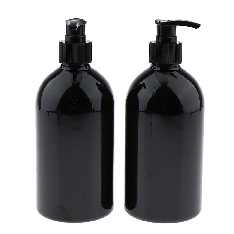 2pcs Empty Pump Dispenser Bottle Lotion/Shampoo/Liquid Soap 500ml Capacity Black