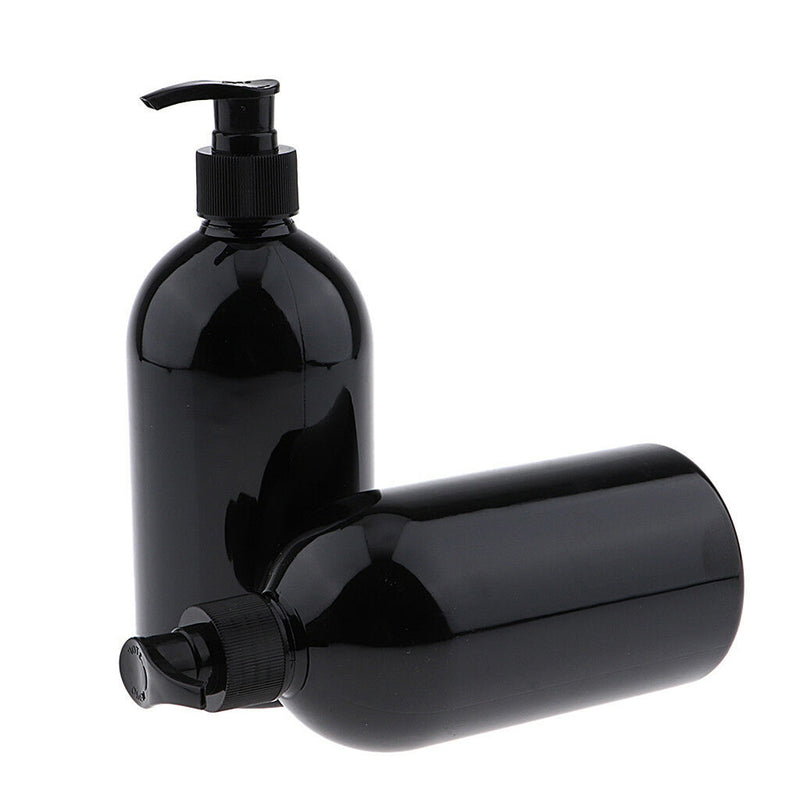 2pcs Empty Pump Dispenser Bottle Lotion/Shampoo/Liquid Soap 500ml Capacity Black