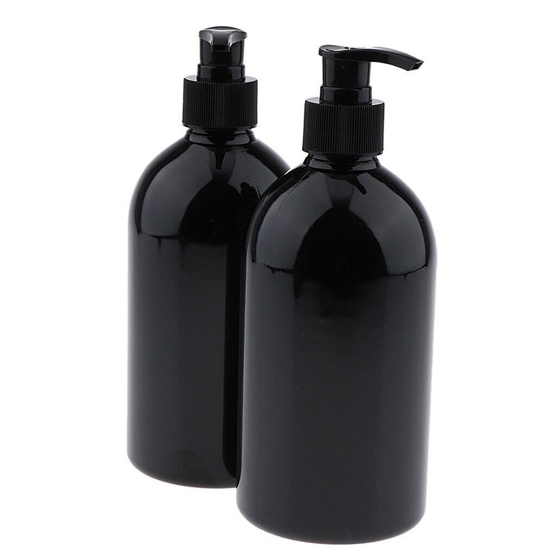 2pcs Empty Pump Dispenser Bottle Lotion/Shampoo/Liquid Soap 500ml Capacity Black