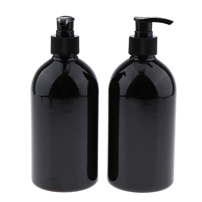 2pcs Empty Pump Dispenser Bottle Lotion/Shampoo/Liquid Soap 500ml Capacity Black