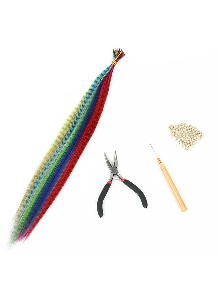 35pcs Mixing New Rainbow Synthetic fiber Feather Hair Extensions 40cm Kit