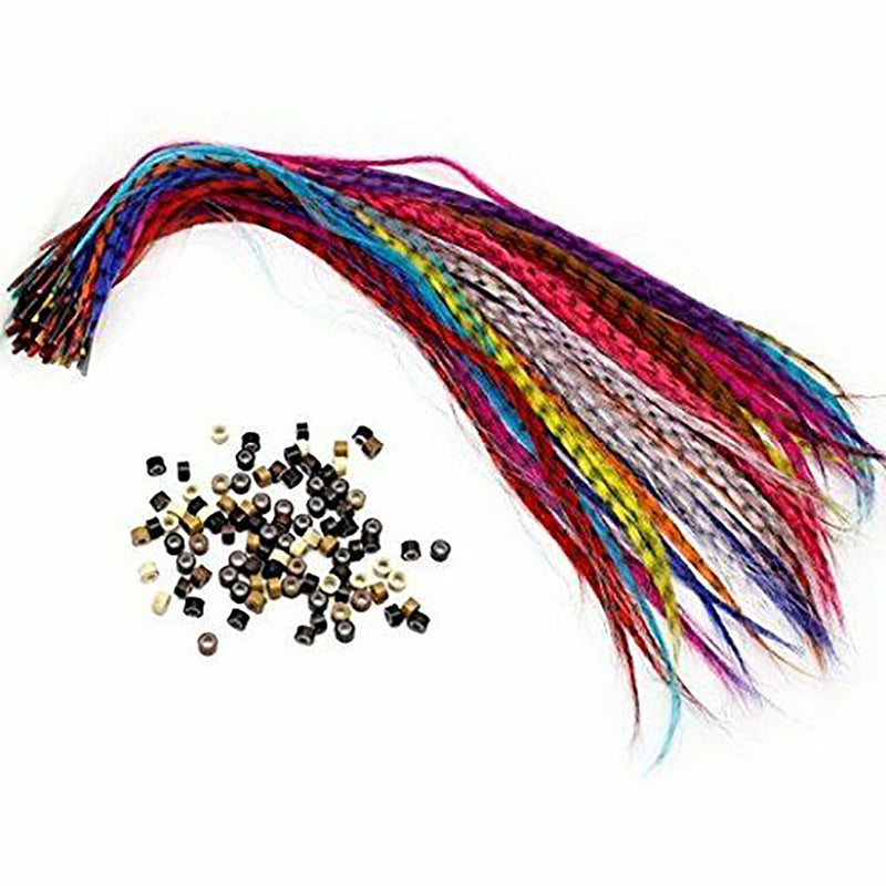 35 Strand Synthetic Feather Hair Extension Kit of Feathers 100 Beads 1plier Hook