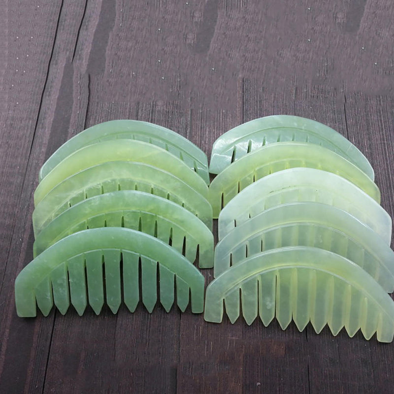 1x Natural Jade Gua Sha Acupoint Massage Comb Scalp Massager Relaxation Comb