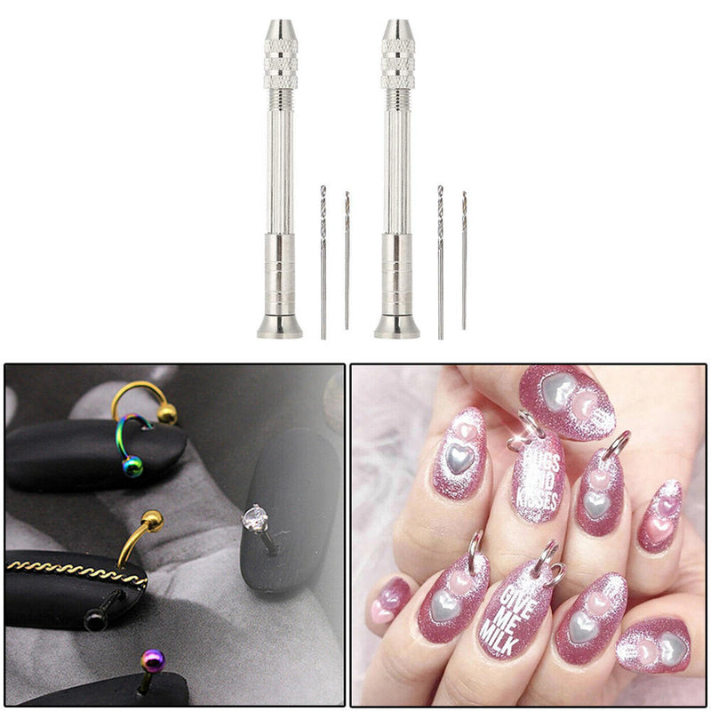 2x Practical Nail Art Design Tips Dangle Metal Pierce Hand Drill Tool Piercing