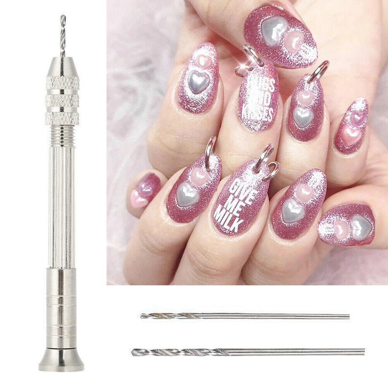 2x Practical Nail Art Design Tips Dangle Metal Pierce Hand Drill Tool Pierca d f
