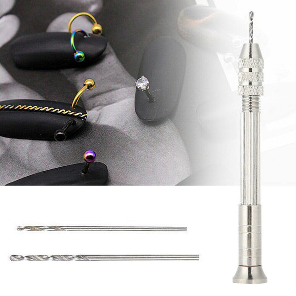2x Practical Nail Art Design Tips Dangle Metal Pierce Hand Drill Tool Pierca d f