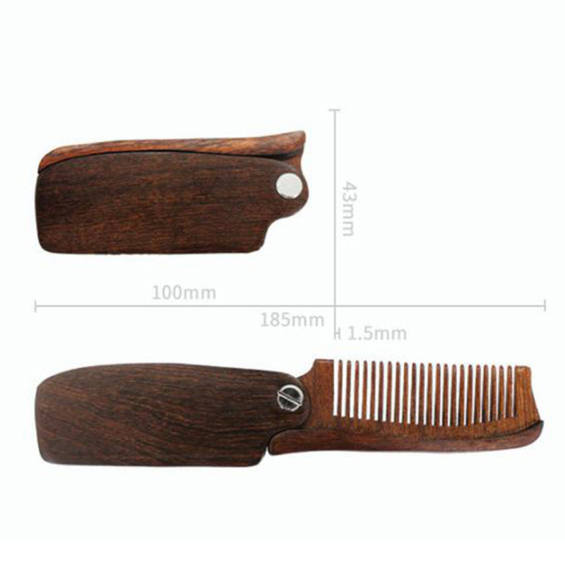 Black Sandalwood Folding Comb Fine Tooth Pocket Fit Classic Wood Beard Mustache