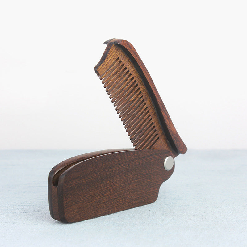 Black Sandalwood Folding Comb Fine Tooth Pocket Fit Classic Wood Beard Mustache