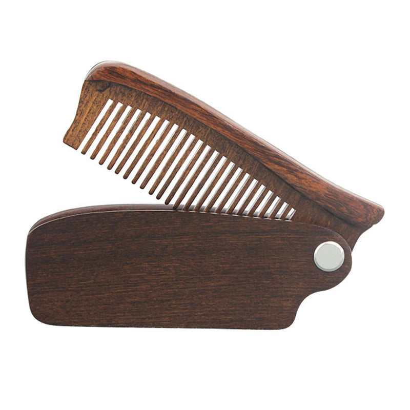 Black Sandalwood Folding Comb Fine Tooth Pocket Fit Classic Wood Beard Mustache