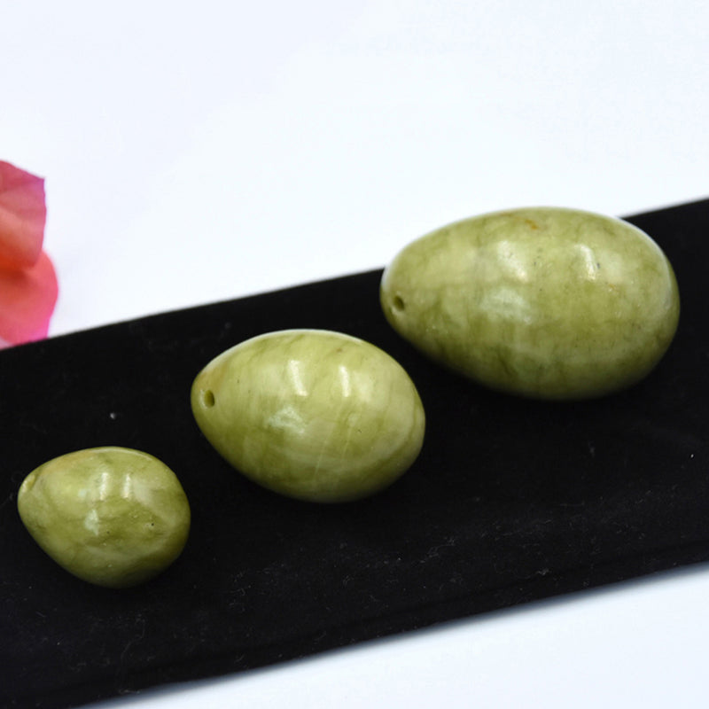 3pcs Set Drilled Helu Jade Yoni eggs 50x31mm,40x28mm,30x22mm for kegel exercise