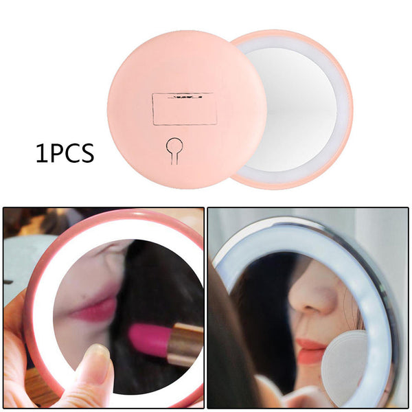 1pcs Cosmetic Mini Portable Pocket LED Makeup Mirror with Light Battery Powered