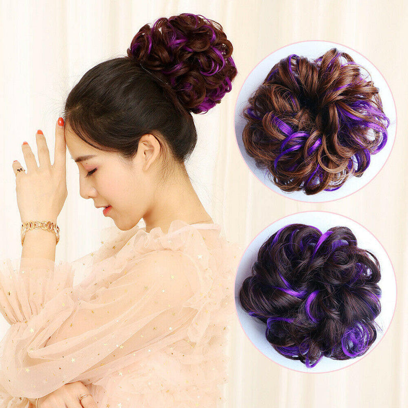 Synthetic Elasticated Hair Scrunchie Messy Bun Wrap Hairpiece Curly Wavy Spiky