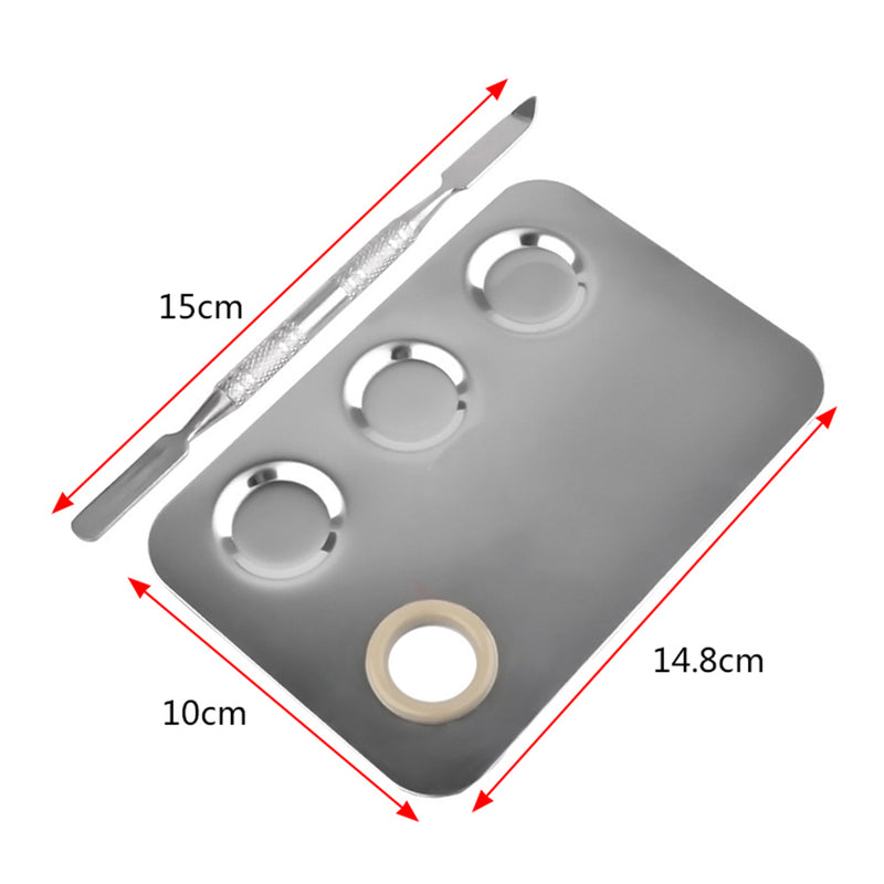 Stainless Steel Makeup Mixing Color Nail Palette Plate w/ Spatula Cosmetic Blend